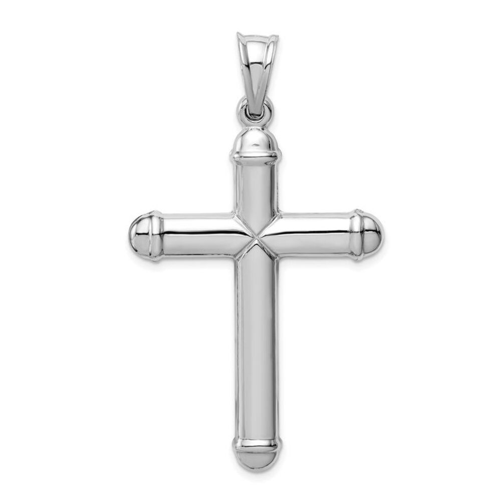 Men's 14k White Gold Large Hollow 3D Cross Pendant, 30 x 54mm